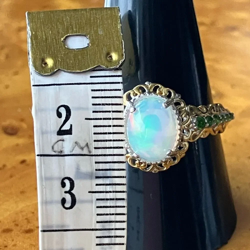 Natural Ethiopian Opal Chrome Diopside Sterling Silver Ring Size 10